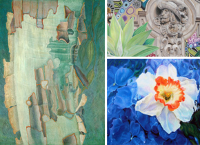 Collage of three colored pencil drawings by artist in the San Diego Chapter of the Colored Pencil Society of America