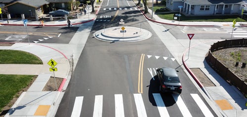 A roundabout in a street intersection