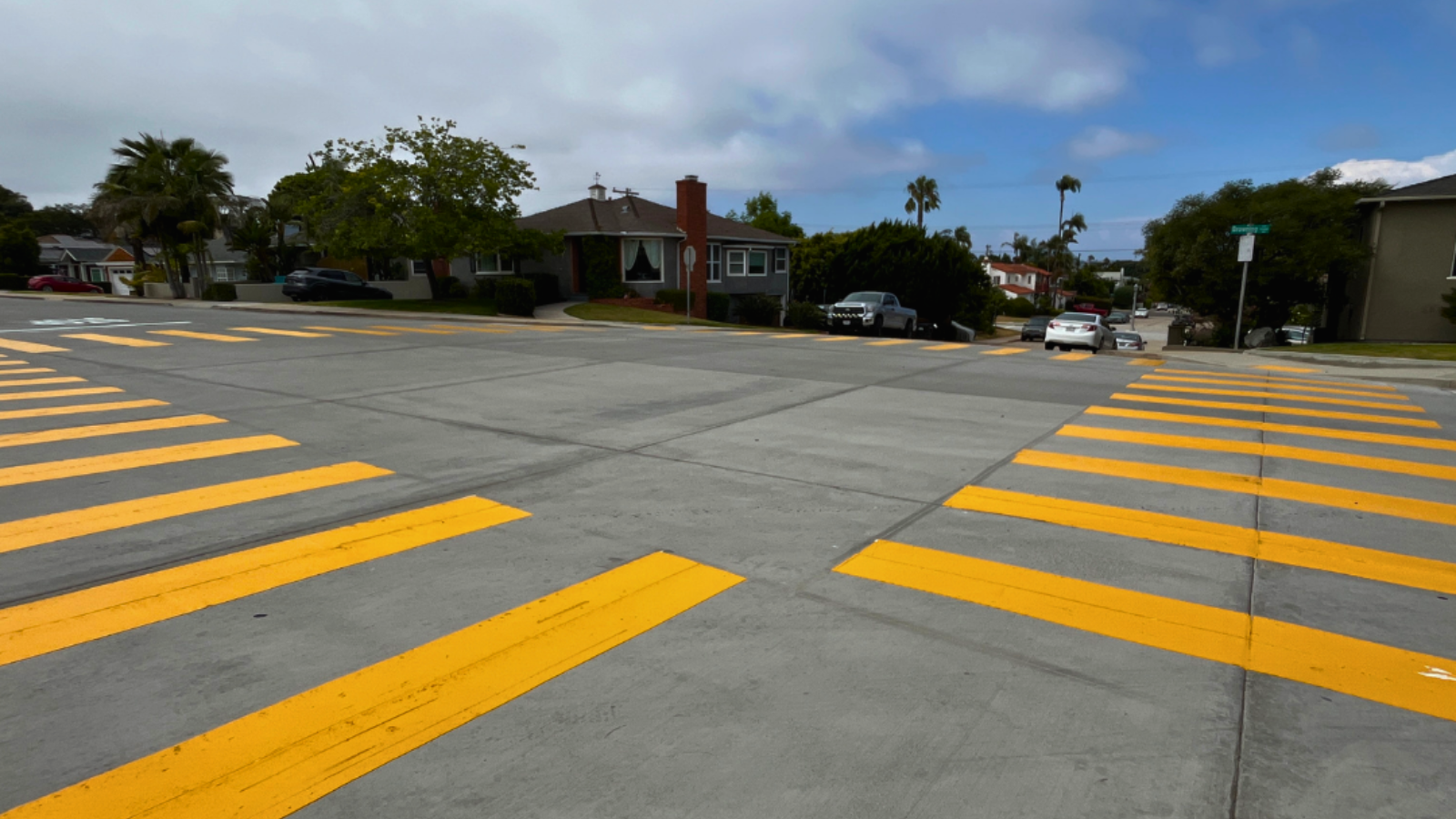 new crosswalk with yellow markings