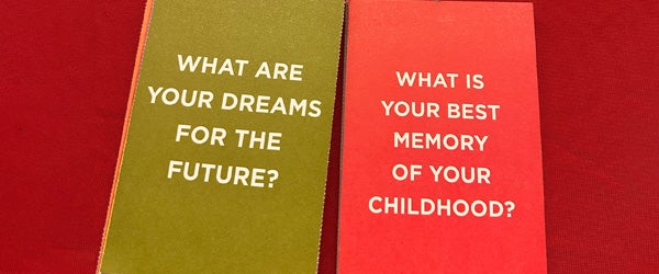 A card stack of story prompts for StoryCorps participant