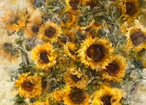 Impressionistic painting of a bunch of sunflowers by artist Vira Ustianska