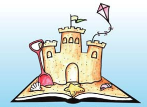 Image of a sandcastle coming out of an open book that is the logo for the San Diego Chapter of the Society of Children’s Book Writers and Illustrators