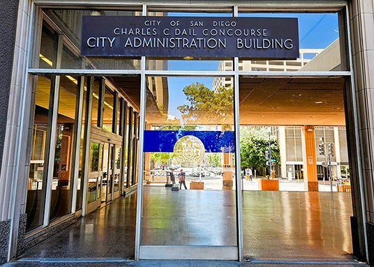 City seal in the breezeway of the City administration building 