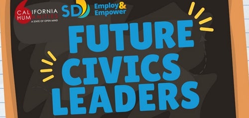 Illustration of black board with future civics leaders written on it