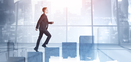 Illustration of man climbing stairs