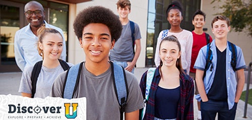 Diverse group of students with a teacher