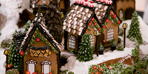 Beautifully decorated gingerbread houses