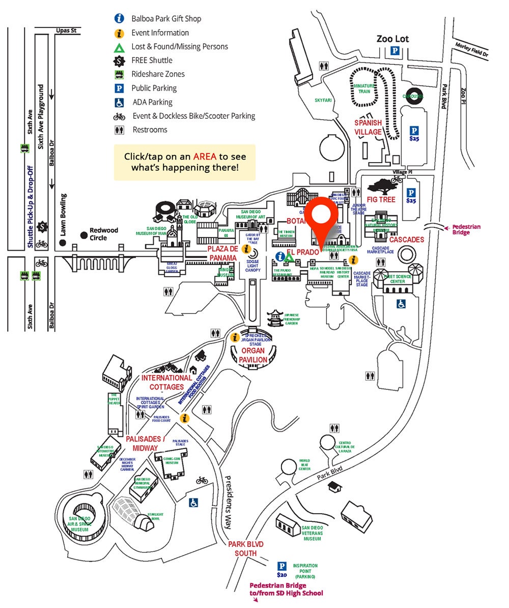 balboa park map san diego El Prado Area On Map Balboa Park December Nights City Of San balboa park map san diego