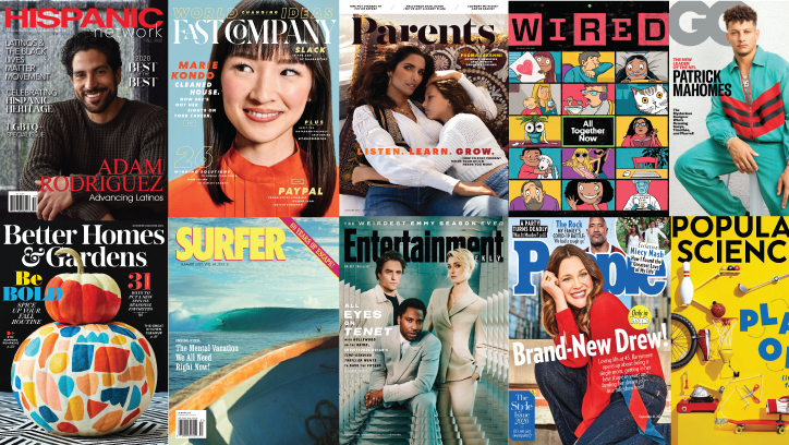 Graphic with various magazine covers.
