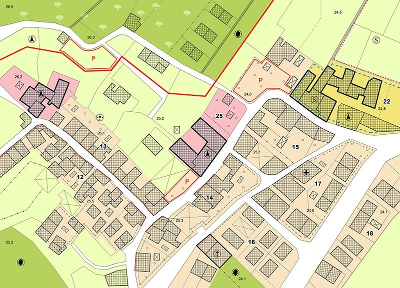 A color coded parcel map