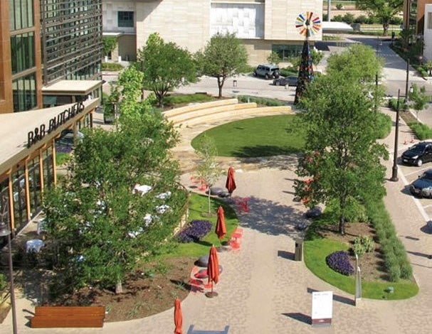 An overhead view of The Shops at Clearfork located in Fort Worth Texas