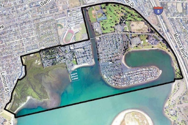 Satellite view of De Anza in Mission Bay Park