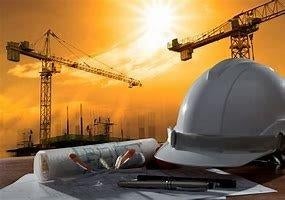 Picture of cranes&#44; a hard hat&#44; and plans depicting a Public Project. 