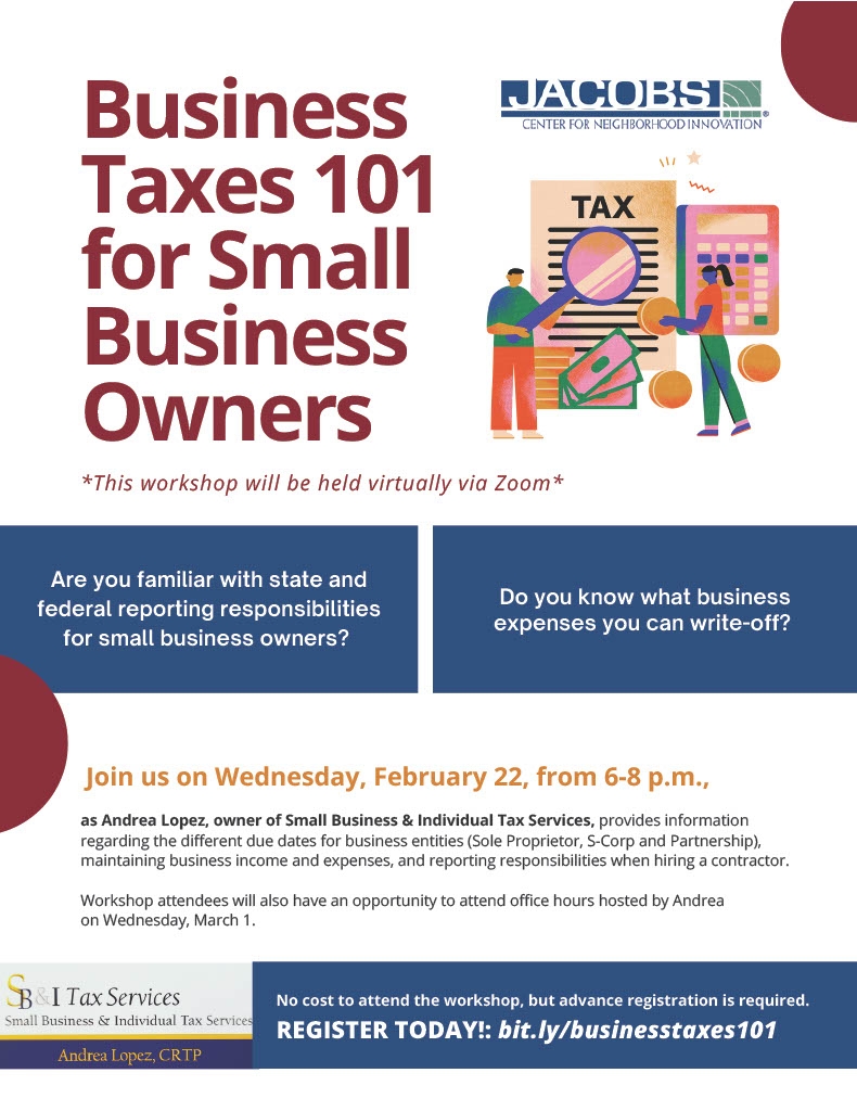 Flyer for Business Taxes 101 for Small Business Owners
