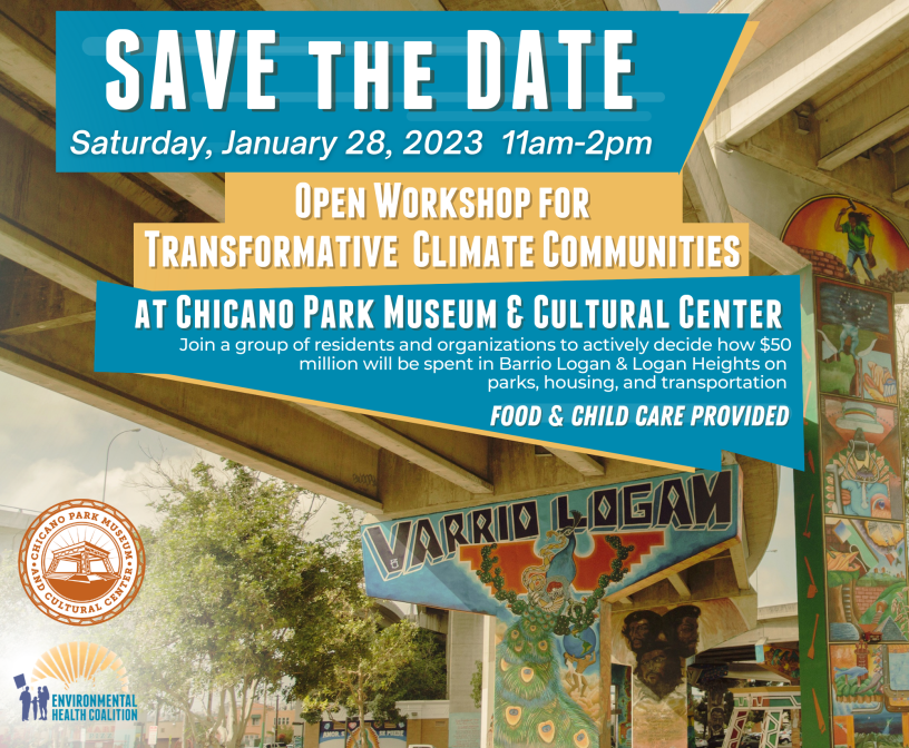 Flyer of Town Hall hosted by Environmental Health Coalition and Chicano Park Museum