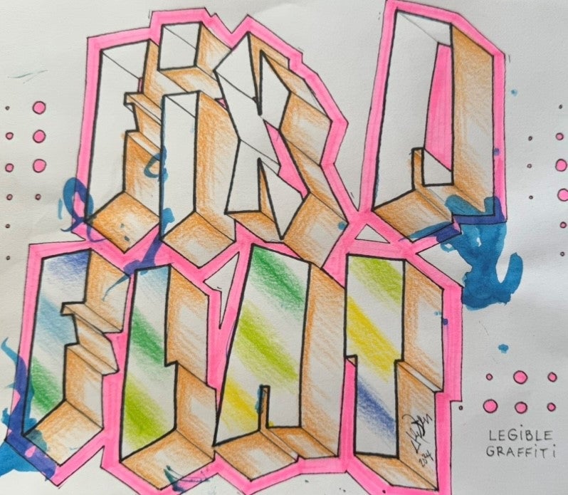 Example of hand-drawn 3D graffiti