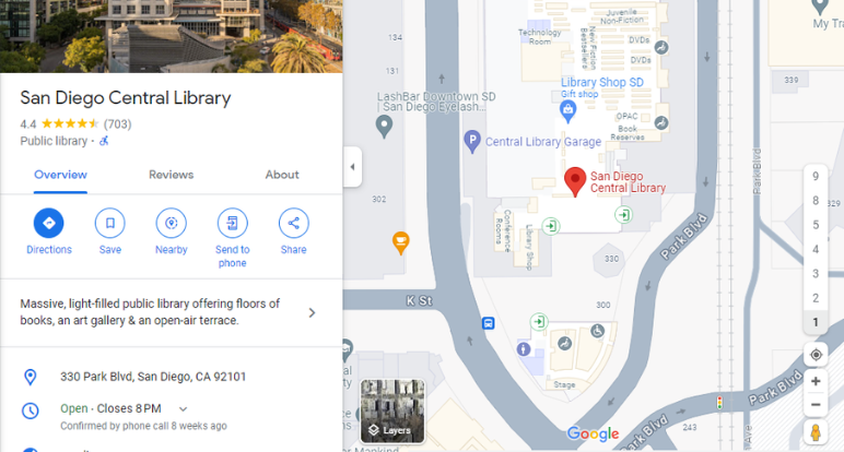 Map of Central Library showing details of the ground floor on Google Maps