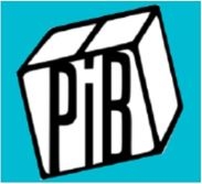 Black outline of a white three-dimensional box on a square teal background. The front of the box includes the text “PiB” in large black letters.