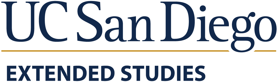  Large black text stating “UC San Diego” above a gold line. Under the line is the black text “EXTENDED STUDIES.”