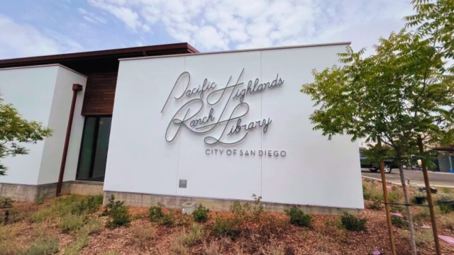 Pacific Highlands Ranch Library building sign.  