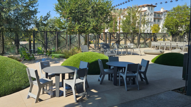 View of the children’s outdoor patio. 