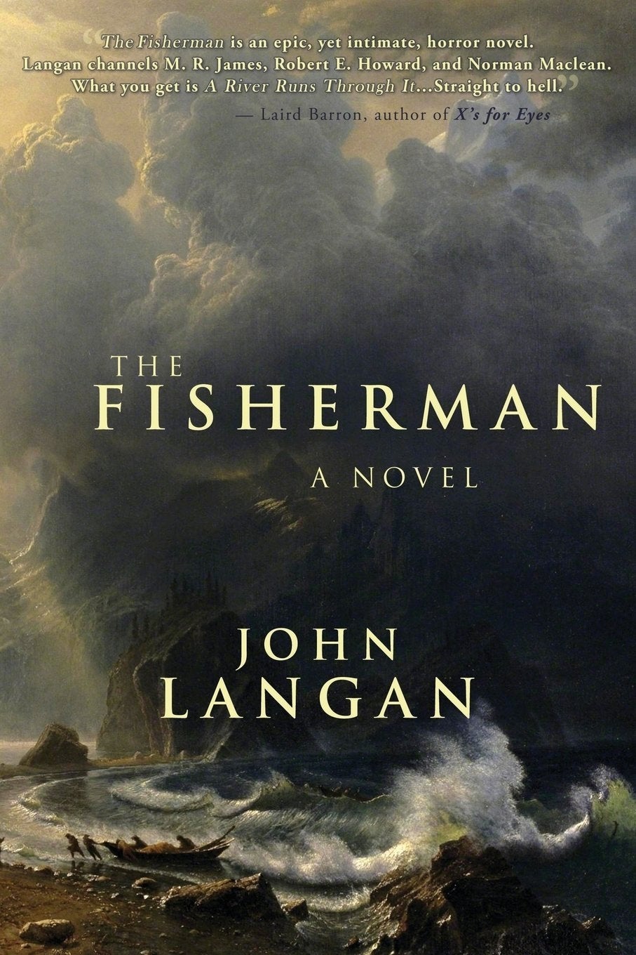 Book cover showing dark stormy seas with the title the fisherman by John Langan