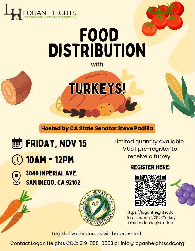 Food Distribution by Logan Heights CDC flyer english