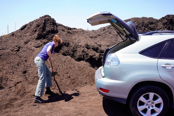 woman shoveling compost