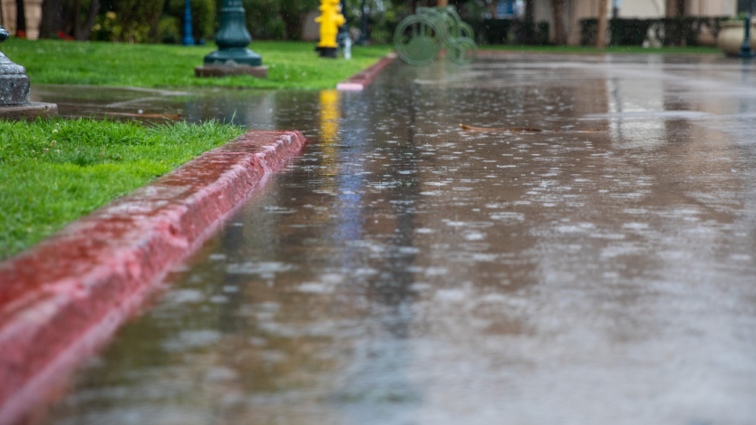 sidewalk and curb during the rain