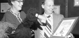 Puppeteer Marie Hitchcock with Councilman Tom Gade&#44; Commendation