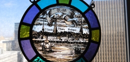 Round stained glass from City of Latvia