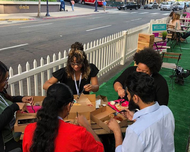 Temporary outdoor dining on a parking lane in downtown San Diego